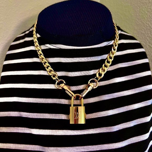 Louis Vuitton Jewelry - New Louis Vuitton  Gold-Tone Lock with 18" Curb Chain Necklace